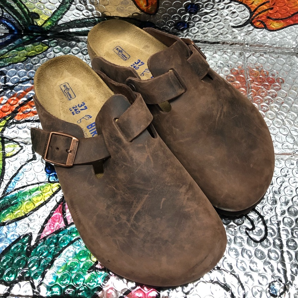 Brown leather Boston clog Birkenstocks